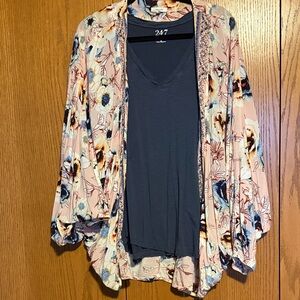 Maurices Floral Kimono Cardigan with Navy Top